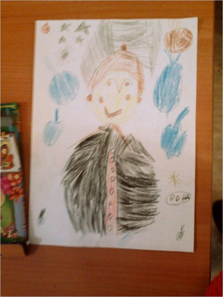 This is not my drawing, but that day i could not do better. This was made of one of the "Raduga " visitors. That is center for disabled peaople. We work there and i love this drawing!